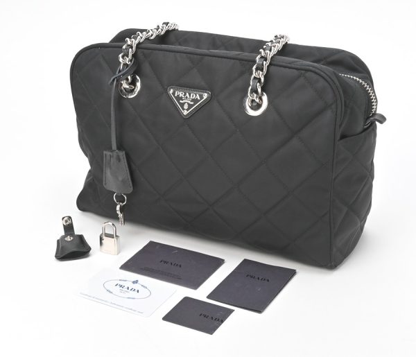 imgrc0103675568 Prada Quilted Chain Shoulder Bag Nylon Black