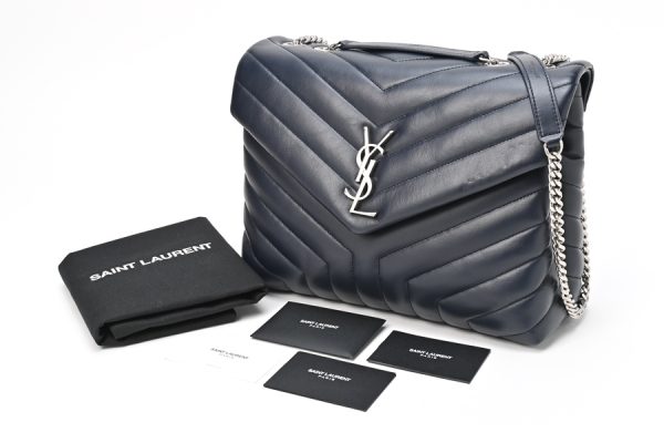 imgrc0104250034 Saint Laurent Loulou Medium Quilted Chain Shoulder Bag Blue