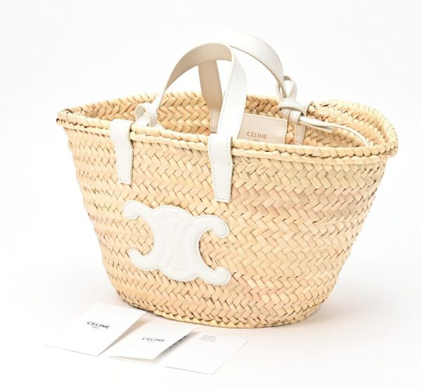 imgrc0104337477 Celine Teen Triomphe Pannier Raffia Calf Basket Bag