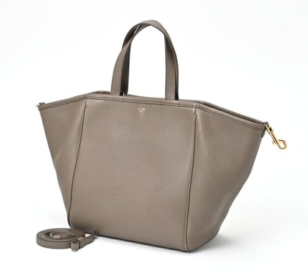 imgrc0105229355 Celine Small FHippo Tote Bag Grained Calfskin Greige