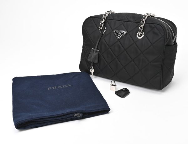 imgrc0105292340 Prada Quilted Chain Shoulder Bag Nylon Black