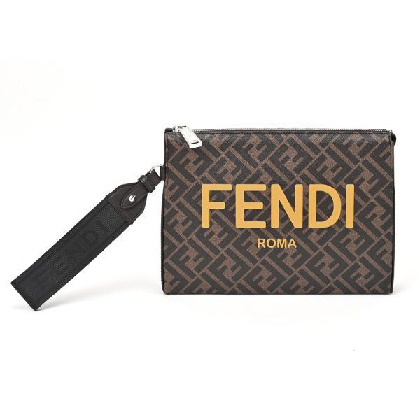 imgrc0107025336 Fendi Slim FF Fabric Clutch Bag Brown