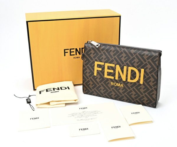 imgrc0107025350 Fendi Slim FF Fabric Clutch Bag Brown