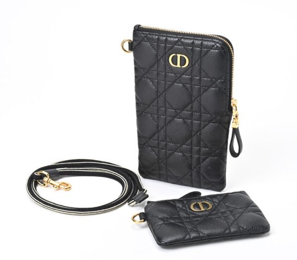 imgrc0107035458 Dior Caro Pouch Phone Holder Cannage Lambskin Black