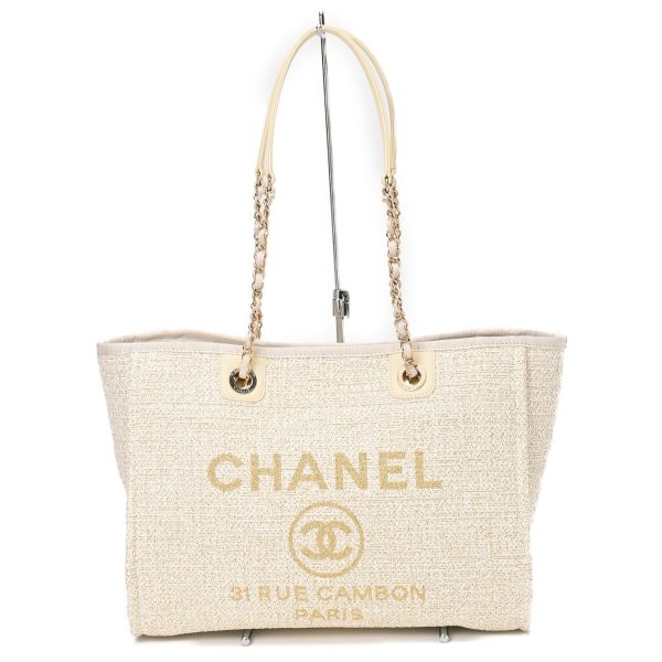 imgrc0107183470 Chanel Deauville MM Medium Chain Tote Bag Straw White