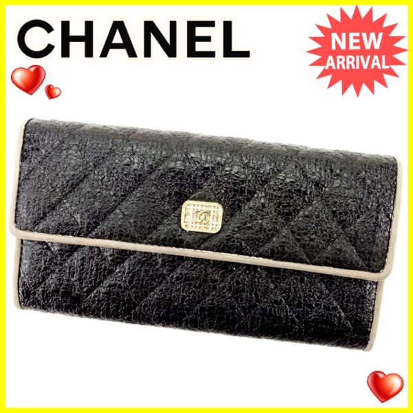 j19761 1 Chanel Long Wallet Black Black Suede Coco Mark