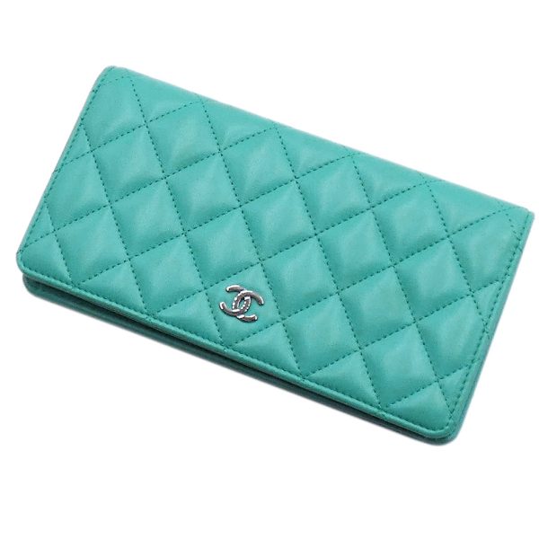 jjs04778 1 CHANEL Wallet Lambskin Matelasse Coco Mark Wallet Blue