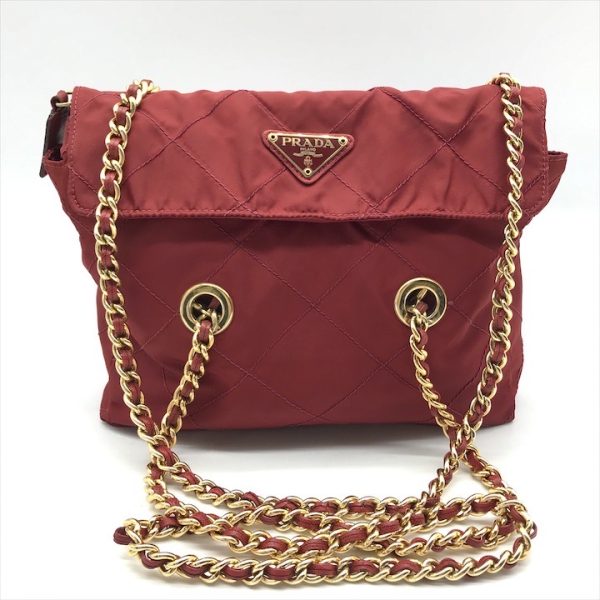 k2654 1 PRADA Tessuto nylon plate chain tote shoulder bag red