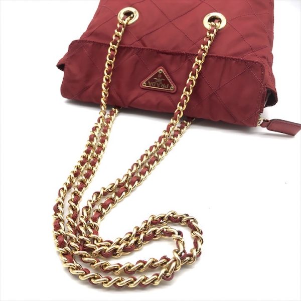 k2654 6 PRADA Tessuto nylon plate chain tote shoulder bag red