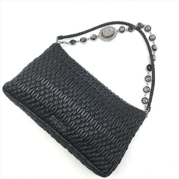 k2672 2 Miu Miu Matelasse Crystal Bijou Shoulder Bag Black