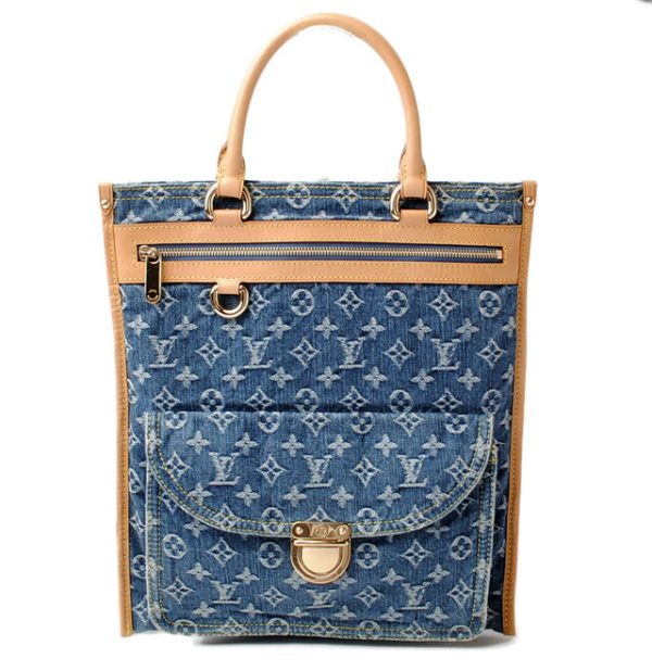 l 18 0023 1 Louis Vuitton Flat Shopper Tote Bag Monogram Denim Blue