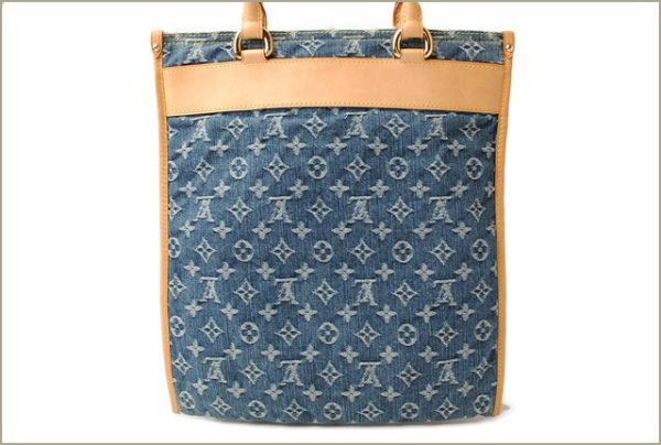 l 18 0023 3 Louis Vuitton Flat Shopper Tote Bag Monogram Denim Blue