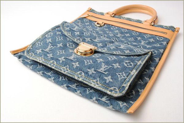 l 18 0023 5 Louis Vuitton Flat Shopper Tote Bag Monogram Denim Blue