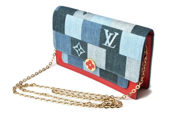 l 20 0006 2 Louis Vuitton Flore Chain Wallet Denim Monogram