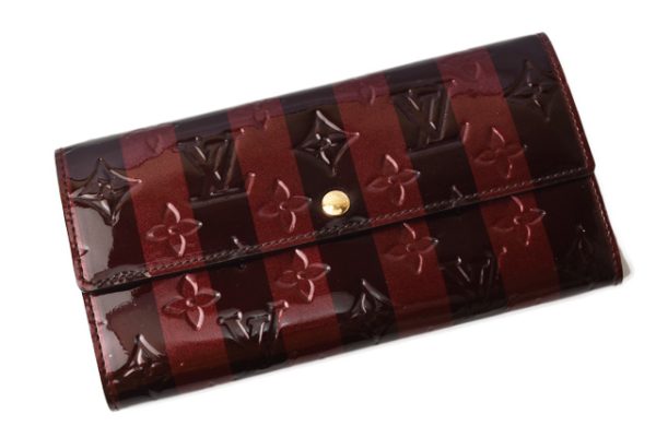 l 200830 6 2 Louis Vuitton Long Wallet Portefeuille Sala Vernis Amarante Rayeur