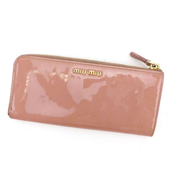 l1221 Miu Miu Long Wallet L shaped Ribbon Motif Pink Enamel L1221