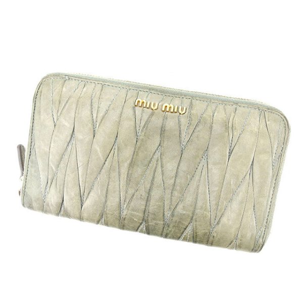 l1339 Miu Miu Long Wallet Matelasse Khaki L1339