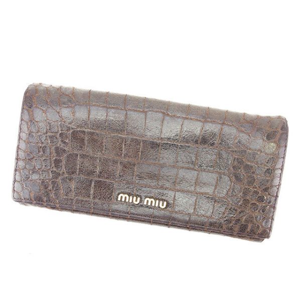 l1341 Miu Miu Long Wallet Crocodile Brown