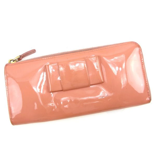 l1537 Miu Miu long wallet L shaped pink enamel ribbon motif