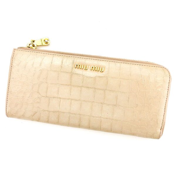 l1794 Miu Miu long wallet L shaped crocodile pink beige L1794