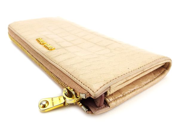 l1794 3 Miu Miu long wallet L shaped crocodile pink beige L1794