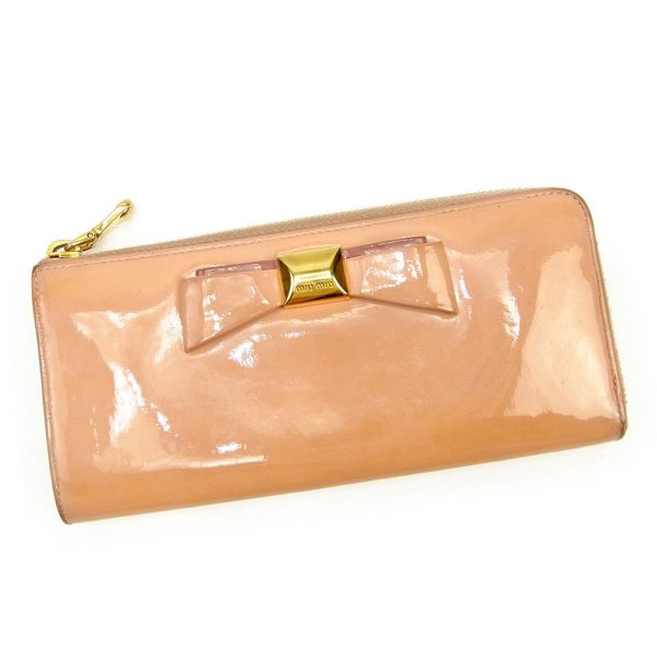 l1832 Miu Miu long wallet L shaped ribbon motif pink enamel 1832s