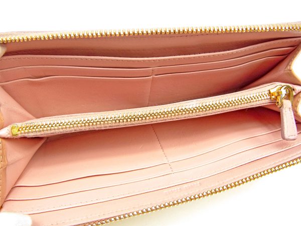 l1832 3 Miu Miu long wallet L shaped ribbon motif pink enamel 1832s