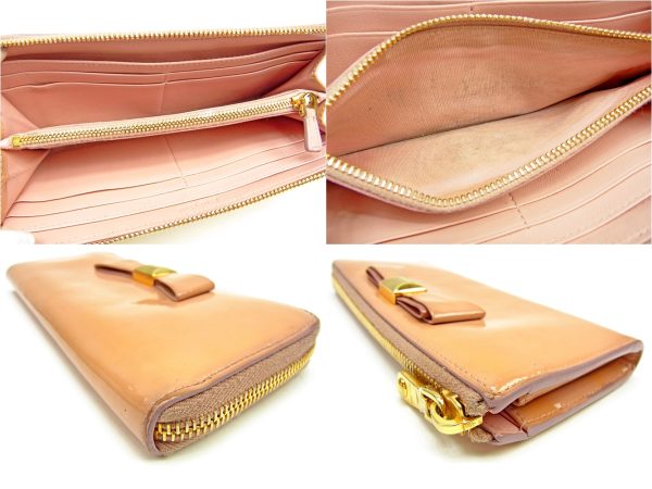 l1832 5 Miu Miu long wallet L shaped ribbon motif pink enamel 1832s