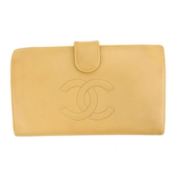 l695 CHANEL Long Wallet Caviar Skin Beige