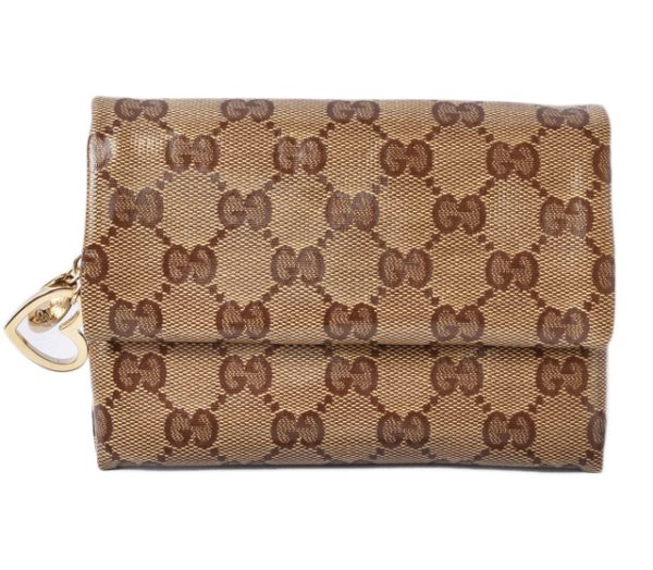 m21091b 57 g 1 Gucci Medium Wallet GG Crystal Brown Beige