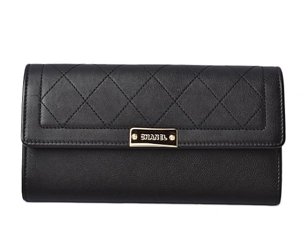 m2201 35 ch 1 CHANEL Long Wallet Quilted Black