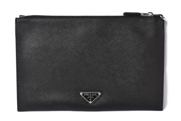 m2203 42 g 3 Prada Clutch Bag Pouch Saffiano Patchwork Black