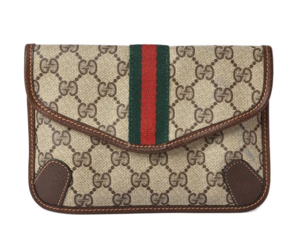 m2204 45 g 1 Gucci Clutch Pouch GG Supreme Brown Beige