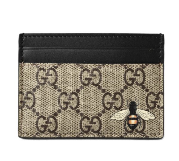 m2207 09 g 1 Gucci Card Case GG Supreme Bee Print