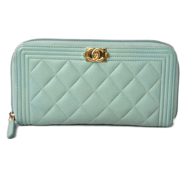 m2208 6 ch 1 CHANEL Long Wallet Boy Chanel Caviar Skin Mint Green