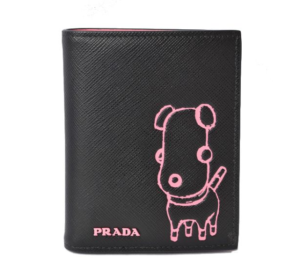 m2209 53 p 1 Prada Mini Wallet Folding Dog Motif Black Begonia