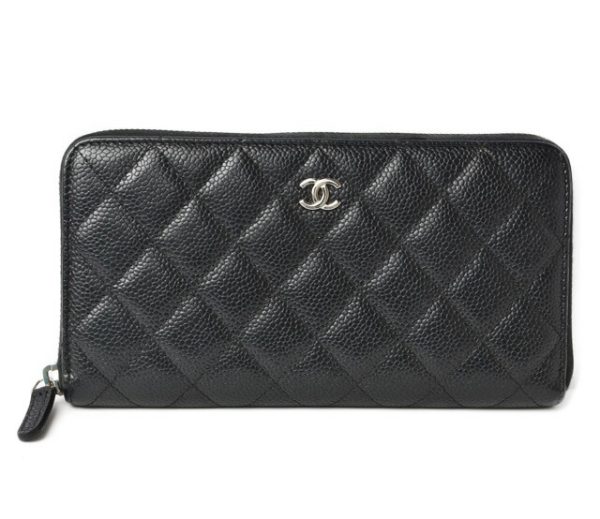 m2210 23 ch 1 CHANEL Long Wallet Quilted Matelasse Caviar Skin Black