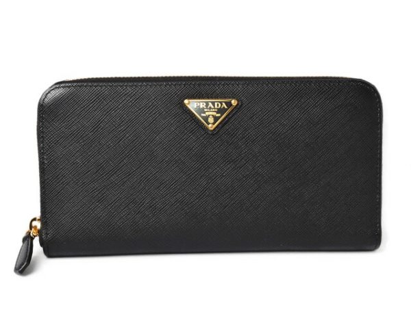 m2210 7 p 1 Prada Long Wallet Saffiano Triang Black