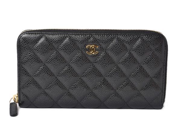 m2211 56 ch 1 CHANEL Long Wallet Quilted Matelasse Caviar Skin Black