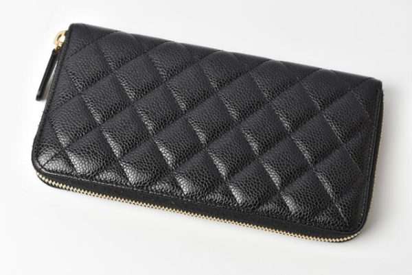 m2211 56 ch 3 CHANEL Long Wallet Quilted Matelasse Caviar Skin Black