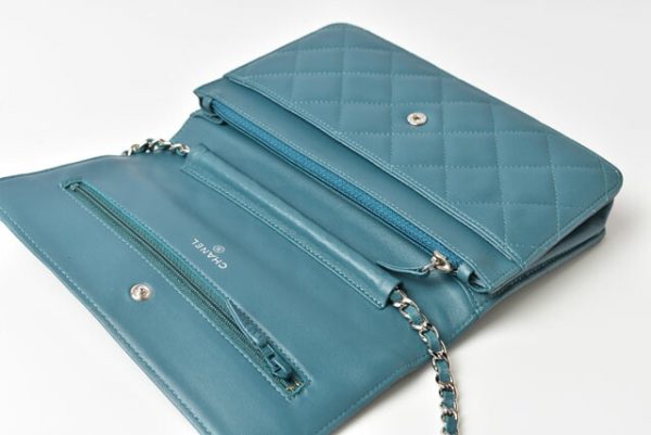 m2211 57 ch 8 CHANEL Chain Wallet Lambskin Turquoise