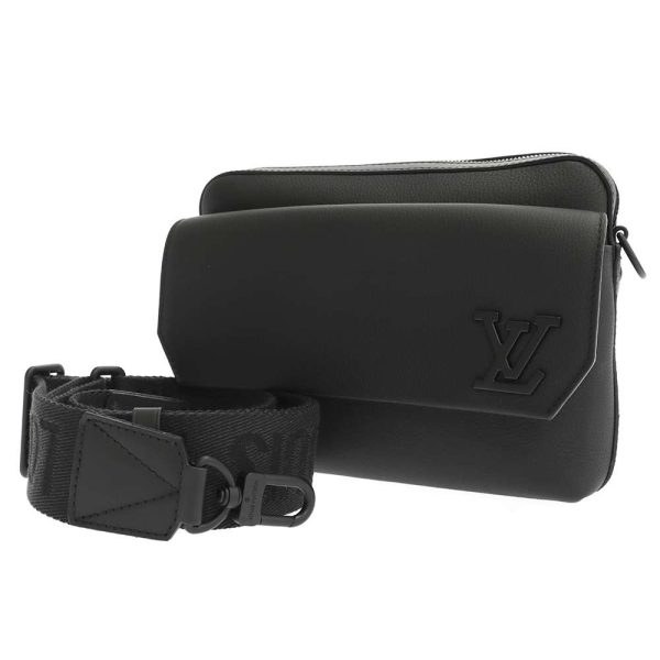 m22482 01 Louis Vuitton Shoulder Bag Cowhide Fastline Messenger Black