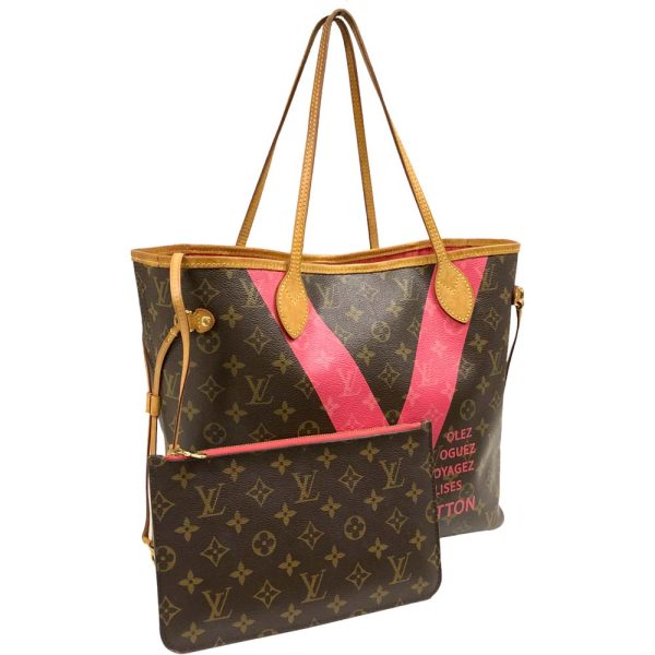 m23 1848 1 Louis Vuitton V Neverfull MM Tote Bag Monogram Brown Pink