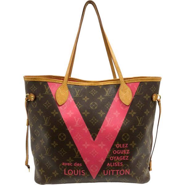 m23 1848 2 Louis Vuitton V Neverfull MM Tote Bag Monogram Brown Pink