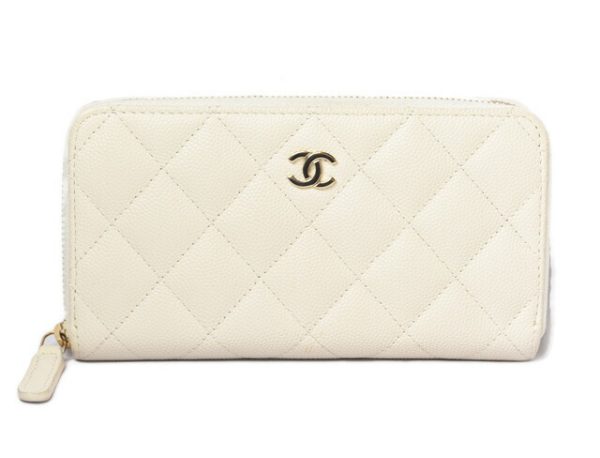 m2301 14 ch 1 CHANEL Medium Wallet Quilted Matelasse Caviar Skin White