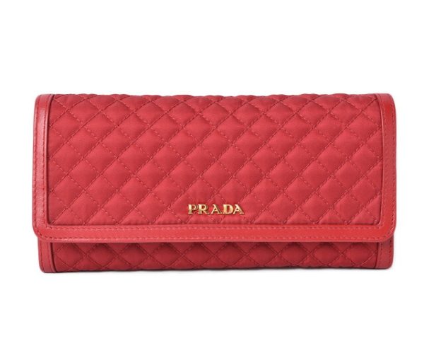 m2302 50 p 1 Prada Long Wallet Pass Case Nylon Quilting Fiocco Red