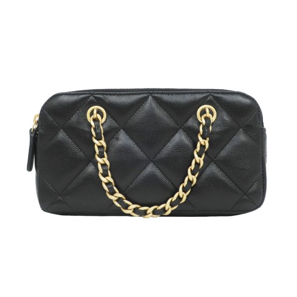 m2312 05 806294mr 01 Chanel Chain Wallet Shoulder Bag Matelasse Caviar Skin Phone Case Black GD AP3495