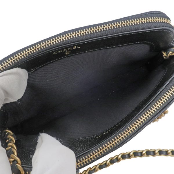 m2312 05 806294mr 04 Chanel Chain Wallet Shoulder Bag Matelasse Caviar Skin Phone Case Black GD AP3495