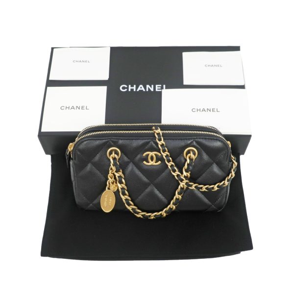 m2312 05 806294mr 09 Chanel Chain Wallet Shoulder Bag Matelasse Caviar Skin Phone Case Black GD AP3495