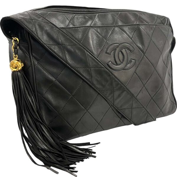 m24 924 10 Chanel Matelasse Fringe Shoulder Bag Lambskin Black